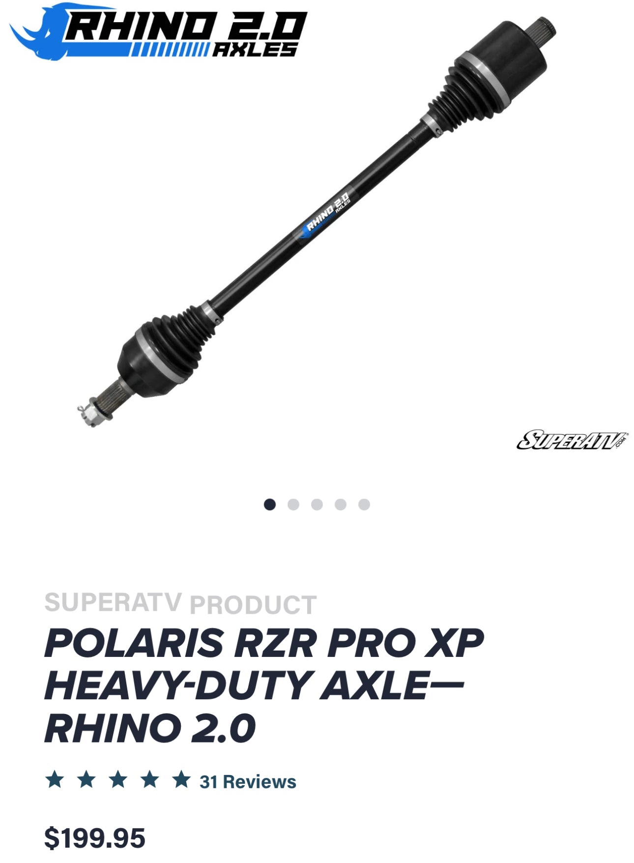 SUPER ATV RHINO 2.0 POLARIS RZR PRO XP HEAVU DUTY AXLE-RHINO 2.0